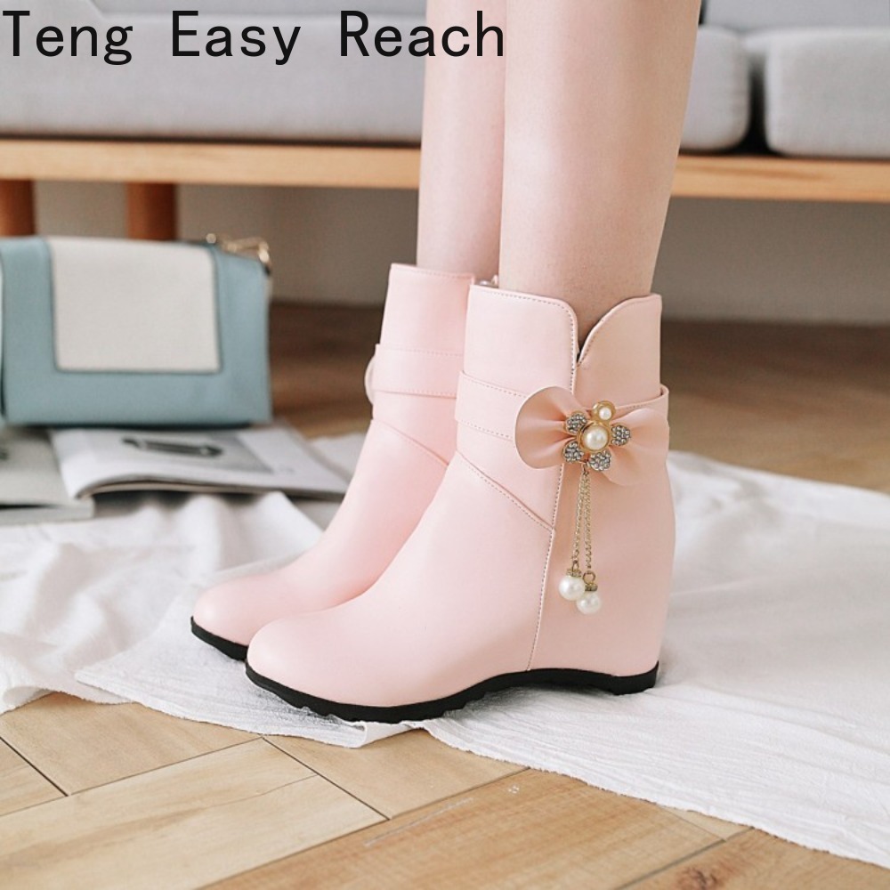 Ethnic Fashion Brand - Bottes mi-mollet blanches à talon compensé