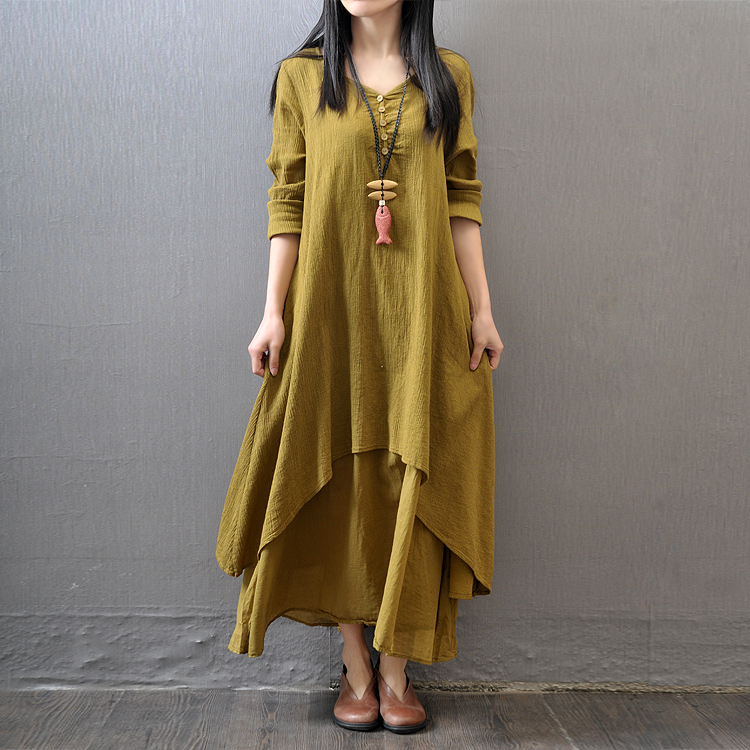 Fashion Ethnic Indian Clothing - Robe Maxi à Manches sulfpour Femme,