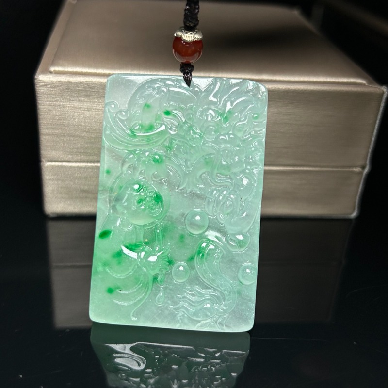 Ethnic Fashion Brand - Pendentif Dragon Vert Clair Glacé Naturel,