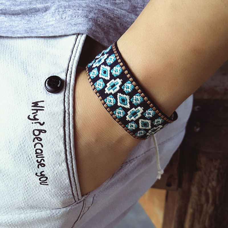 Ethnic Fashion Brand - Bracelets Jacquard en Coton et Lin