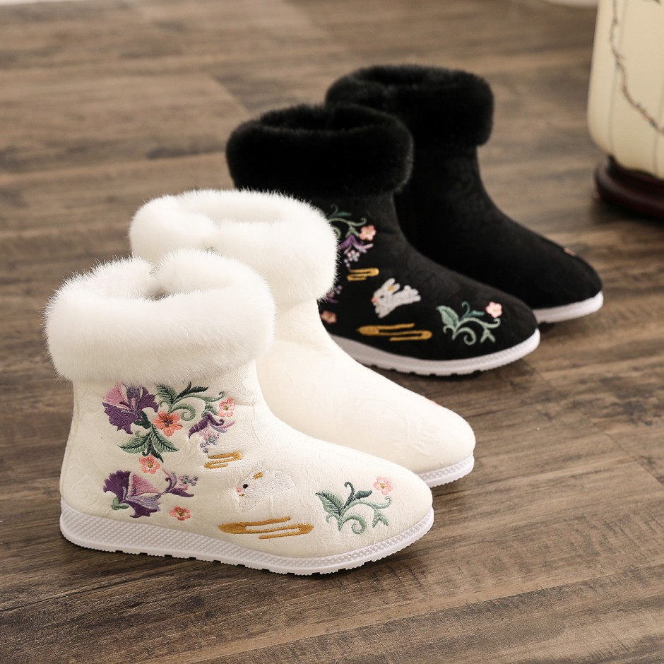 Winter Ethnic Fashion For Women - Bottes courtes brodées Style ethnique pour