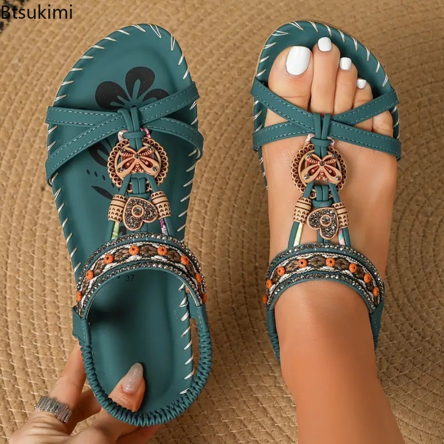 The Ethnic Fashion - Sandales Bohèmes pour Femmes, Chaussures Plates